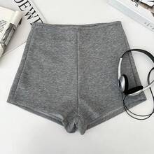 Pantalones cortos básicos versátiles de color sólido de verano para mujer, pantalones cortos rectos adelgazantes de cintura alta informales y elegantes - Negro - Ver 2