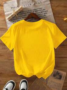 DrmWander Camiseta de mujer, camiseta de manga corta con gráfico de estilo casual de calle, top de verano lindo - Amarillo - Ver 2