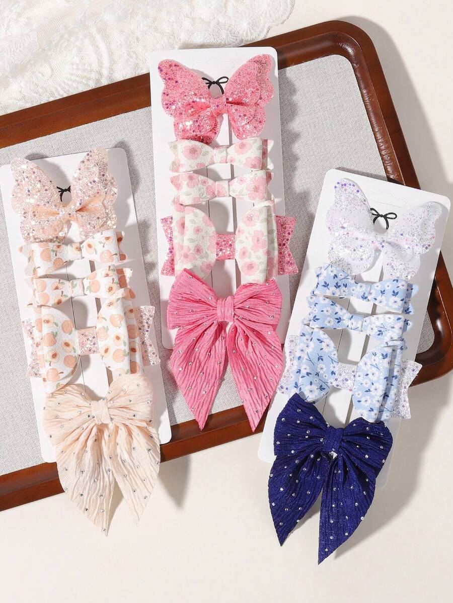 5pcs Glitter Butterfly & Floral Fabric Hair Clips, Soft & Hair-Friendly Alligator Hair Clips - Mixed color - View 1