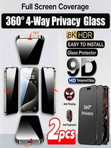 NNBILI 2Pcs 4-Way 360° Privacy Screen Protector Compatible With IPhone Phone, Invisible From All Angles, Anti-Peeping, Anti-Fingerprint, Shatterproof Tempered Glass, Full Privacy Protection, Compatible With IPhone 17 Pro Max/17Pro/17Air/17/17e/16Pro Max/16 Pro/16Plus/16/16e/15 Pro Max/15Plus/15/14/13/12/11 Series Compatible Phone Case - Black - View 32