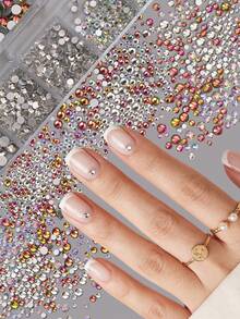 Perhiasan Kuku 12 Kompartemen Gaya Campuran dengan Dasar Datar, Rhinestone Warna Perak/AB, Dekorasi Seni Kuku Buatan Tangan DIY Tiga Dimensi, Cocok untuk French Manicure, Pesta, Festival Musik, Pernikahan, Desain Seni Musim Panas - MultiWarna - View 7