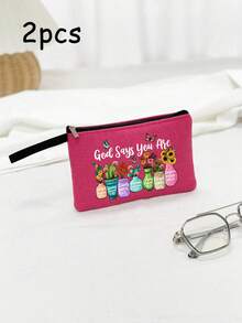 New Floral & Letter Print Handbag With Zipper Pouch, Women's Versatile Tote Bag, Portable Casual Handbag, Suitable For Birthday, Party, Holiday Gifts; Christian-Themed Tote Bag And Cosmetic Bag Set, Vacation-Style Letter Design Handbag, Suitable For Wedding, Birthday, Beach, Holiday, Best Gift For Family And Friends - Multicolor - View 15