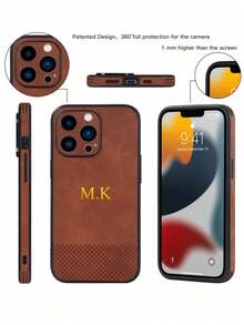 1 chiếc ốp lưng điện thoại da cao cấp, sang trọng, khắc tên theo yêu cầu, tương thích với Apple 16 15 14 Pro Max 13 12 11 Plus, ốp lưng điện thoại nam, ốp lưng điện thoại công sở, món quà sinh nhật/lễ hội tuyệt vời cho nam/nữ. - màu nâu - Xem 3