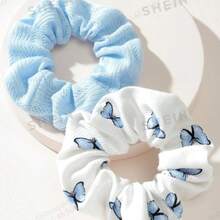 2pcs Floral Pattern Hair Scrunchies, Suitable For Everyday Wear,Travel,Birthday - Multicolor - View 1