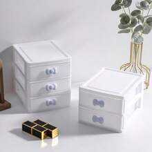 1pc Pink Multi-Layer Cosmetic & Jewelry Storage Box, Multi-Tier Desktop Organizer, Suitable For Student Dorm - Pink - View 4