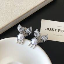 2pcs Women's Cute Ocean Faux Pearl Fish Tail Alloy Alligator Clip, Bangs Side Hair Clip, Suitable For Beach Vacation, Daily Outings, Hairstyle Accessories, Bohemian Elegant - Multicolor - View 5