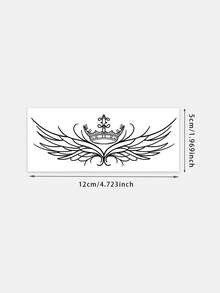 1pc Crown & Wing Line Drawing Temporary Tattoo, Waterproof & Long-Lasting, Suitable For Collarbone/Chest Decoration, INS Style - Black - View 5