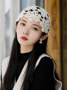 1pc Women's Lightweight Hollow Handmade Crochet Wool Hat, Suitable For Spring, Summer And Autumn Daily Outdoor Wear - No Diamond Version - View 4
