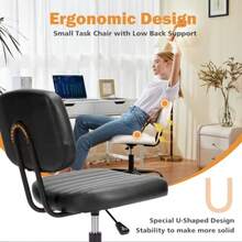 Sweetcrispy - Silla pequeña de computadora de Oficina, Piel sintética sin Brazos con cómodo Apoyo Lumbar, Tarea giratoria de Altura Ajustable para sin Brazos, para Adultos, Estudiantes, dormitorios - Negro oscuro - Ver 4