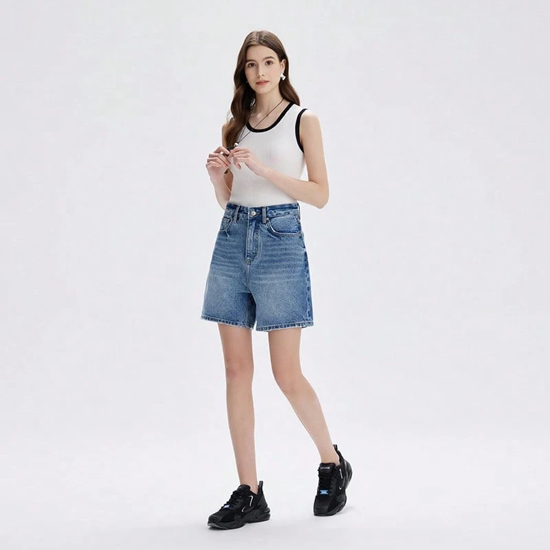 Women's Blue Denim Bermuda Shorts Loose Fit Straight Leg Mid Length Casual Summer Shorts - High Definition Blue - View 1
