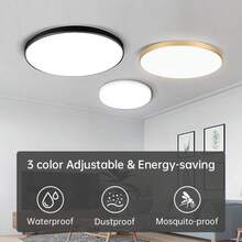 Lampu Plafon LED Ultra Tipis 5cm, Putih Dingin/3 Warna, Pilihan Daya 30/40/50W, Lampu Panel Plafon Bulat, Pencahayaan Atas Ruangan Terang, Perlengkapan Pencahayaan Dekorasi Rumah Putih Murni Cocok Untuk Kamar Mandi/Kamar Tidur/Ruang Tamu/Ruang Belajar/Lemari/Dapur/Lorong/Ruang Ganti/Rumah Sewa/Ruangan Kecil, Pilih Ukuran yang Sesuai Berdasarkan Kebutuhan Penggunaan - Hitam - View 3