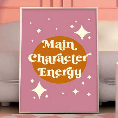 1pc Sparkle Design Pink Background Wall Art - Modern Retro Style Poster , Suitable For Living Room, Bedroom, Bathroom Decor - Frameless Canvas Painting