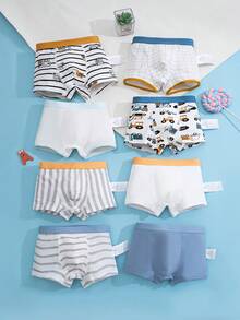 Set de 8 calzoncillos tipo bóxer con estampado de vehículos de construcción para niños, conjunto de pantalones cortos de ropa interior para niños - Multicolor - Ver 3