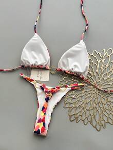 Women's Sexy Beach Vacation Colorful Heart Print Metal Ring Decor Bikini Set Summer - Multicolor - View 5