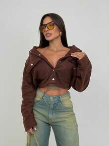 Women's Short Soft Bomber Jacket - Rust Brown - View 1