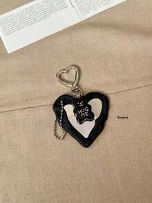 1pc Bear Heart Shaped Mirror Bag Charm Keychain, Accessory Decoration, Suitable Gift For Girls - Multicolor - View 4