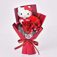 SANRIO 三丽鸥手工仿真玫瑰花，Hello Kitty仿真康乃馨花束，创意母亲节礼物，可重复使用的花束套装，Hello Kitty玫瑰花束，实用教师节礼物，Hello Kitty圣诞节、情人节、母亲节创意花束礼物 - 彩色 - 查看 5