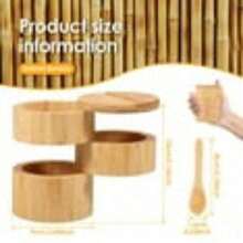 Caja de bambú 3 en 1 para sal y pimienta - Salero dividido con tapa giratoria, caja de almacenamiento de sal con tapa magnética para mantener seco, recipiente para especias de cocina para sal, pimienta, condimentos, especias - Dorado - Ver 5