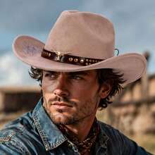 Women Men Embroidery Cowgirl Hat Wide Brim Cattle Head Belted Wool Hat Felt Jazz Cap For Party - 駝色 - 查看 5