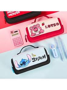 Hộp bút di động chính hãng Disney, có tay cầm, dung tích lớn, nhiều lớp, in hình Stitch, Gấu và Chuột Mickey, có khóa kéo, thích hợp cho học sinh, trường học, văn phòng và đồ dùng học tập. - Bộ - Xem 5