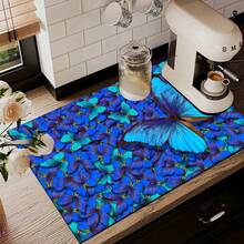 1pc Elegant Butterfly Pattern Printed Absorbent Dish Drying Mat, Home Decor, Suitable For Espresso Machine, Sink, Faucet, Bathroom, Kitchen Accessories - Multicolor - View 8