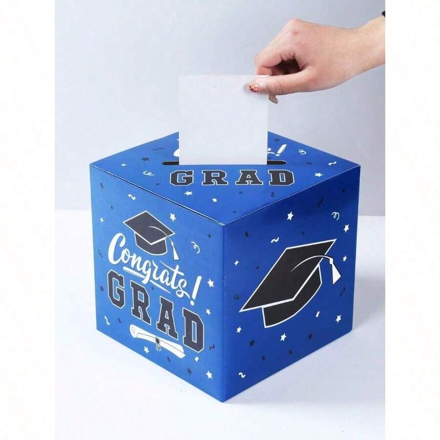 1 Set Graduation Party Paper Card Box, Red Graduation Cap Wish Voting Box, Graduation Decision Collection Box, Graduation Party Decorations, 2026 Graduation Decor, Graduation Party Supplies, Graduation Season Party Game Props, Congratulations Graduate Desktop Centerpiece, Graduation Gift Box, Graduation Party Favor Box, Money Collection Box, Message Box, Graduation Event Raffle Box - Màu xanh da trời - Xem 1