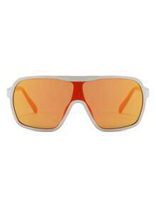 1 Pair Men's Large Frame Rimless Glasses, Suitable For Cycling, Beach, Music Festival, Fishing - Orange-white Framed With Red Mercury - View 3