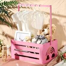 Hộp đựng đồ bằng gỗ màu hồng, hộp sắp xếp hình chữ nhật, giá đựng đồ tắm đa năng, giỏ đựng đồ chơi, kệ đựng đồ dùng thiết yếu trong phòng tắm, giỏ quà tặng tắm, giỏ quà chào mừng, quà tặng bà bầu, quà tặng bố mẹ mới, giỏ, hộp và vật chứa - Hồng - Xem 5