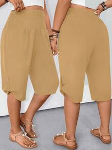 Pantalones de pierna recta versátiles para ir al trabajo con botones de Color sólido informales a la moda de talla grande 1XL-5XL para mujer - Caqui - Ver 1