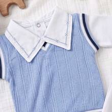 Pagan Baby Embroidered Collar Sweater Set, Sweater + Bodysuit + Pants, Size RN - 淺藍色 - 查看 2