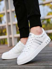 Giày thể thao nam thường ngày, giày sneaker thời trang mũi tròn dành cho thanh thiếu niên, màu trắng - H07 Bạc - Xem 5