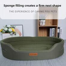 1pc Pet Bed, Removable & Washable, Suitable For All Seasons, Half-Enclosed Design, For Small/Large Dogs & Cats - Dark Grey - View 5