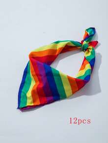 1/2/6/12pcs Rainbow Striped Elegant Cotton Bandana, Suitable For Daily Wear And Pride Month - Multicolor - View 7
