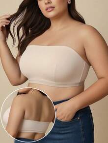 大码女士杏色无肩带弧形度假风聚拢文胸内衣 - 杏色 - 查看 4
