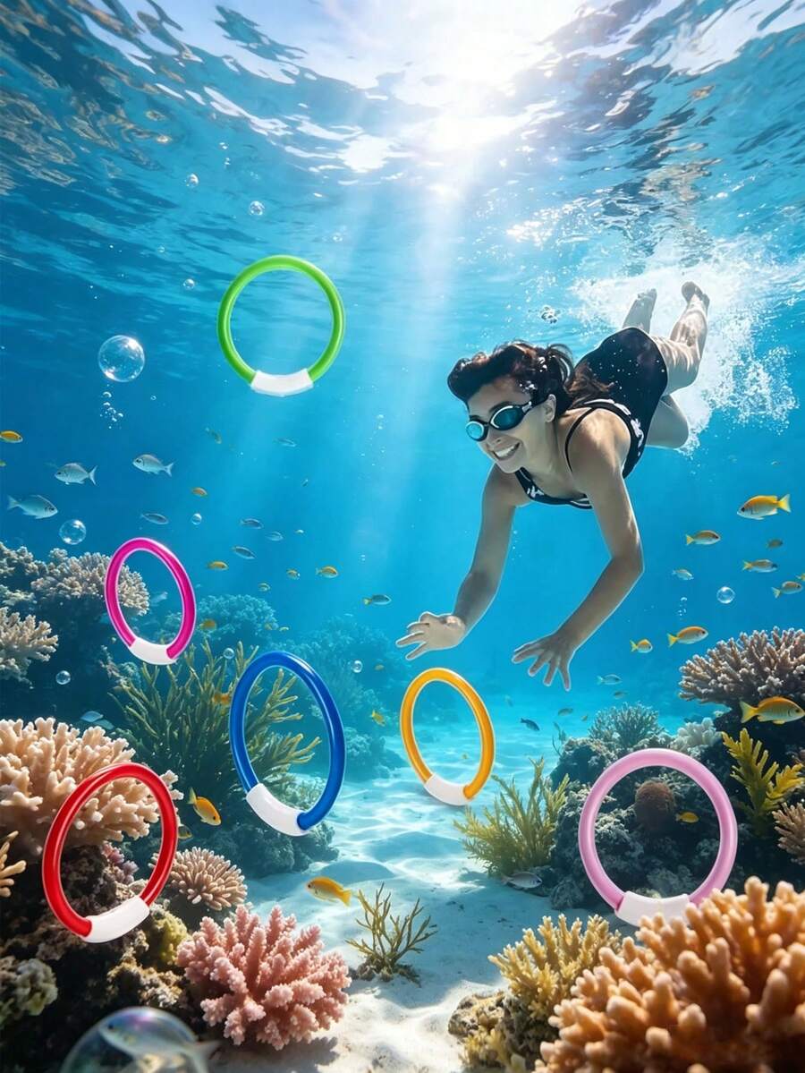4pcs/1pc Underwater Swimming Pool Diving Rings Set - Swimming Pool Training Toys, Fun Underwater Treasure Hunt Rings, Summer Swimming Aid, Diving Practice Rings, And Outdoor Swimming Pool Game Toys; Perfect For Poolside Entertainment And Outdoor Family Interactive Games - One Size Fits All - View 1