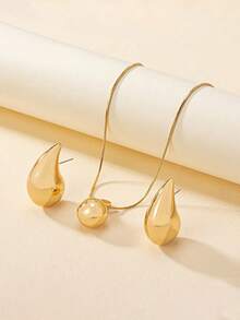 Teardrop Necklace & Earring Set, Elegant Teardrop Pendant Necklace, Fashionable Jewelry Gift For Women - Style 1 - View 5