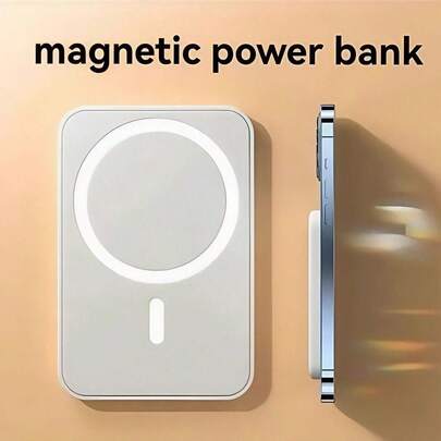 For Battery Pack, 5000mAh Magnetic Power Bank With Type-C Cable Fast Charging Lighting Input Wireless Portable Charger For  16/15/14/13/12/ All Series