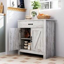 Despensa Independiente Estilo Rústico en Color Gris, Gabinete de Buffet con Cajón, Estantes Ajustables y Dos Puertas, Mueble Hutch Compacto de Almacenamiento Ideal para Cocina, Comedor y Sala - Gris - Ver 6
