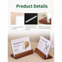 Paquete de 6 soportes horizontales de acrílico con base de madera de 3.94 x 2.76 pulgadas, soporte transparente para etiquetas de mesa para tiendas minoristas, hoteles, restaurantes, etc - transparente - Ver 4
