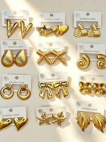 20 Pares de Brincos de Aço Inoxidável, com Designs Geométricos, Florais, em Forma de Coração e Assimétricos, em Estilo de Floresta Marinha. Disponíveis em Dois Estilos: Óleo Gotejante e Dourado, são Elegantes e Fashionistas, Adequados para Uso Diário. O Presente Ideal para o Dia dos Namorados é a Joia Perfeita para Feriados para Professores, Família e Amigos. - Multicolorido - Visão 5