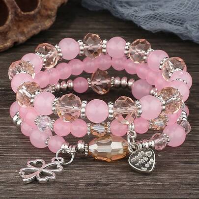 3pcs Elegant Heart Shaped Vintage Style Bracelets, Suitable For Daily Wear, Great Gift For Friends