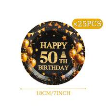 7/9 英寸生日快乐系列印花一次性纸盘，生日快乐一次性派对餐盘，派对装饰，一次性派对用品，生日派对，礼物派对，庆祝一次性餐具 - 50歲生日快樂 - 查看 7