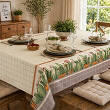 Luxury Oxford Rustic Linen Tablecloth For 4/6/8 People, Various Prints - Cacti - View 1