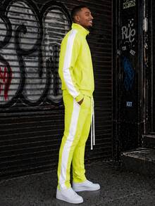 Homme Mens 2 Pc Light Weight Side Stripe Two Piece Co-Ord Track Jacket And Track Pant Set Ankle Zipper - 石灰白 - 查看 2
