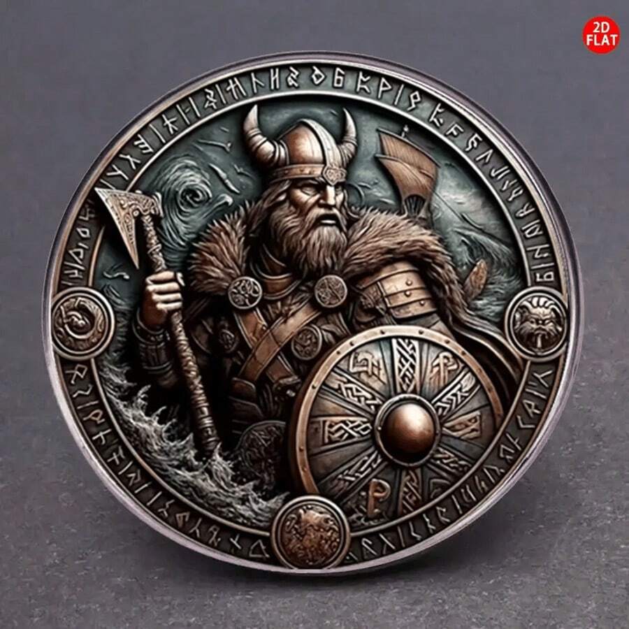 1pc 2D Flat Viking Warrior Brooch | Stainless Steel Nordic Shield Design, Multifunctional Fashion Accessory For Clothes, Hats, Bags - Elegant And Durable Gift For Men And Women - A - View 1