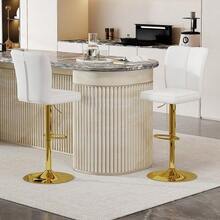 Height-Adjustable Bar Stools In A Set Of Two, 360° Swivel. Luxurious Bar Stools In A White And Gold Design Made Of Water-Repellent PU Leather, Suitable For Kitchen Islands. Various Colors Available. - 白色+金色 - 查看 1