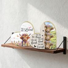 1/2 piezas Decoración de vaca de las tierras altas con forma de corazón de madera con citas inspiradoras, adecuada para colocar en el escritorio de la oficina, dormitorio o sala de estar, hace un regalo reflexivo - Multicolor - Ver 4