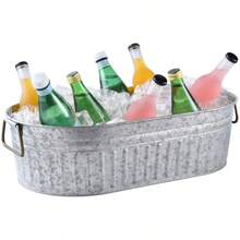 Galvanized Oval Tub 4 Gallon, Heavy Duty Vintage Metal Ice Bucket, Indoor Outdoor Rustic Oval Storage Tub For BBQ Picnic Wedding Home Decor - Single - View 3
