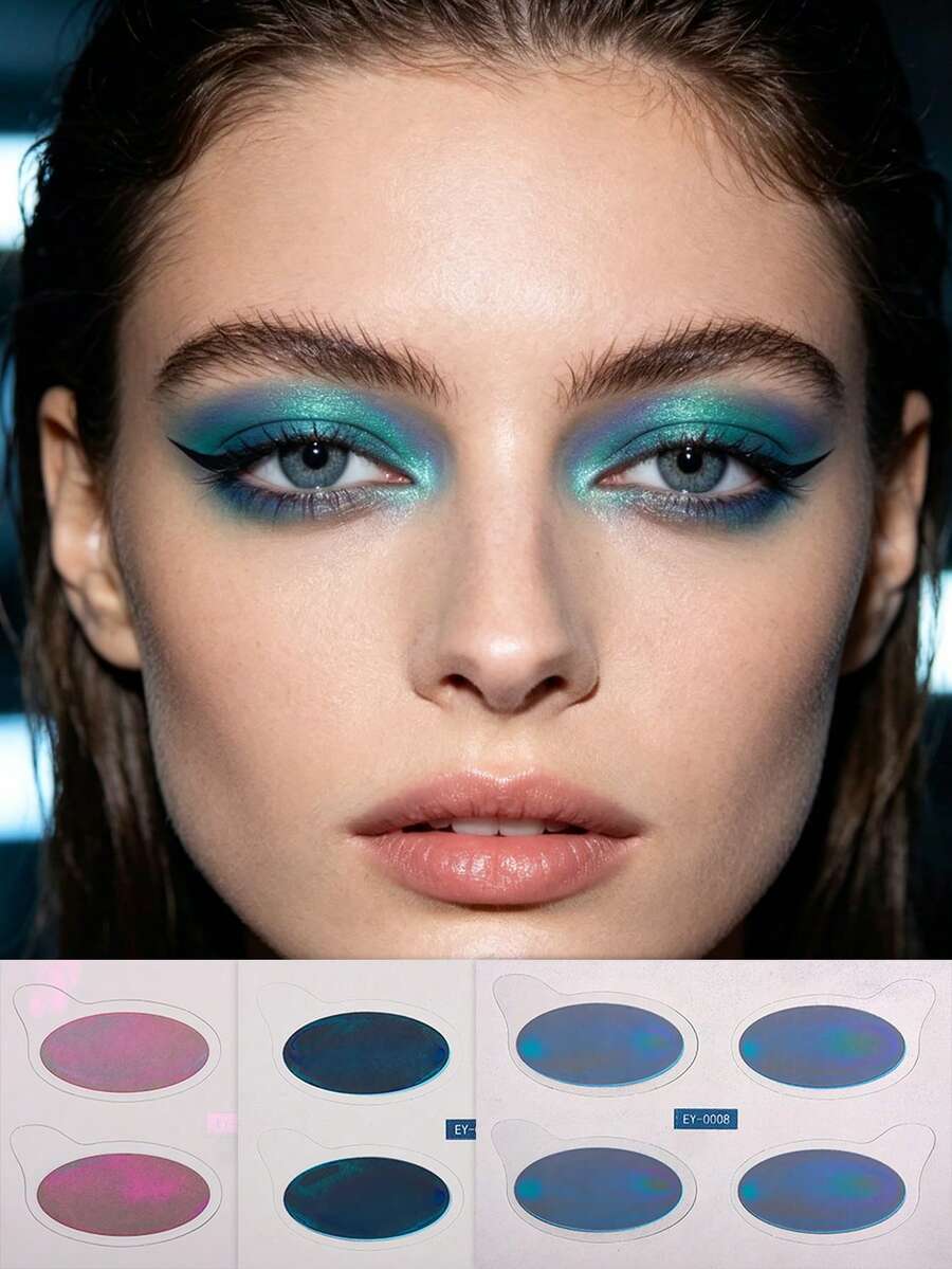3 Miếng Dán Hình Tai Mèo Dưới Phấn Mắt, Màu Sắc Chuyển Sắc Ánh Kim Holographic Xanh Lam Đậm & Hồng Gradient, Tự Dính Không Keo Chống Nước Y2K Coquette Cyber Fairycore Aesthetic Face Jewels Dành Cho Phụ Nữ Và Bé Gái Phụ Kiện Trang Điểm Mắt & Mặt Tự Làm