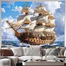 1pc Exquisite Pirate Ship Tapestry Sample - Colorful Polyester Decorative Item, Suitable For Living Room, Bedroom And Office Use - Maritime Themed Home And Party Decor, Comes With Free Installation Kit - 20 - View 1